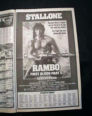 Best Rambo: First Blood Part Ii Film Movie Opening Day Ad 1985 L.  A.  Newspaper