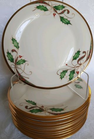 12 Lenox Holiday Nouveau Gold Salad Plates For Christmas Dinner