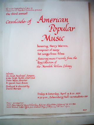 Cavalcade Of American Popular Music Playbill Honoring Harry Warren Ucla 1974