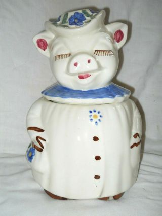 Vintage Shawnee Winnie Pig Cookie Jar Blue Collar