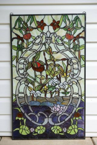 20 " X 34 " Handcrafted Handcrafted Stained Glass Window Panel Water Lily Lotus