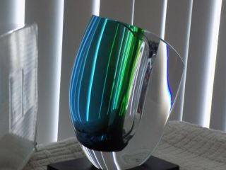 Kosta Boda Mirage 8 - 1/4 " Vase Goran Warff Scandanavian Art Glass Blue Green