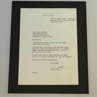 John Wayne Autographed Letter To PGA Pro Doug Sanders JSA ALOA With Envelope 2