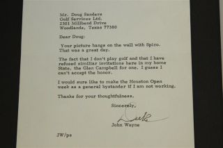 John Wayne Autographed Letter To PGA Pro Doug Sanders JSA ALOA With Envelope 3