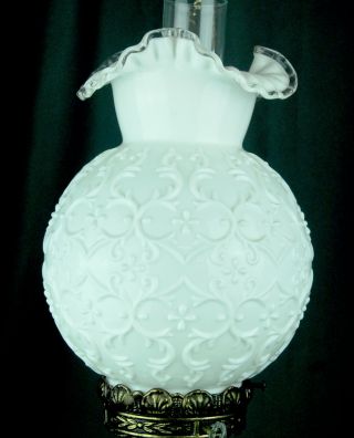 Fenton Silver Crest Spanish Lace Milk Glass Gone With The Wind Double Ball Lamp 2