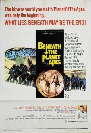 Rare 1970 Beneath The Planet Of The Apes 27 " X 41 " Movie Poster