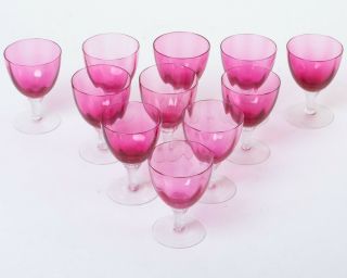 Set Of 11 George Borgfeldt Lisa Cranberry Optic Wine Goblet Glasses Twist Stem