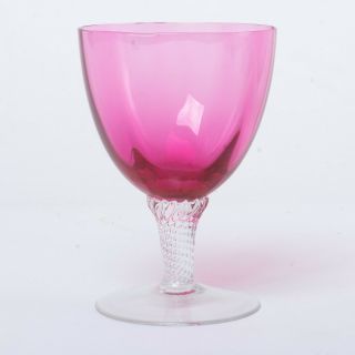 Set of 11 George Borgfeldt Lisa Cranberry Optic Wine Goblet Glasses Twist Stem 2