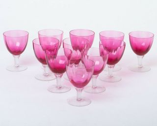 Set of 11 George Borgfeldt Lisa Cranberry Optic Wine Goblet Glasses Twist Stem 6