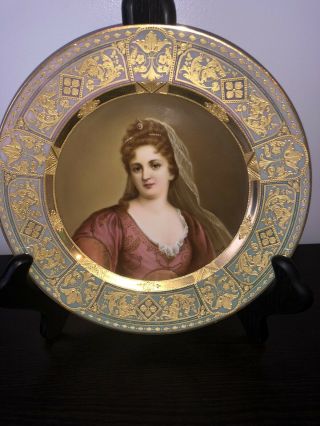 Antique Royal Vienna Porcelain Plate “duchess Of Burgogne” Signed Wagner 19c