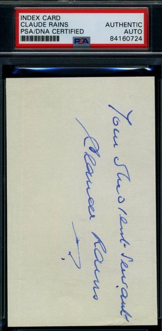 Claude Rains Psa Dna Hand Signed 3x5 Index Card Authentic Autograph