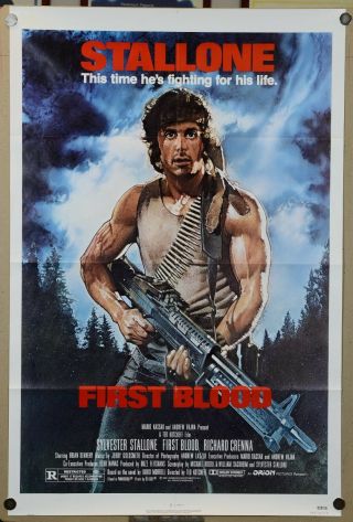 First Blood Orig 1982 1 Sheet Movie Poster Nm - Sylvester Stallone,  Drew Art