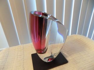 Kosta Boda Mirage 8 - 1/4 " Vase Goran Warff Scandanavian Art Glass Red Maroon Pink