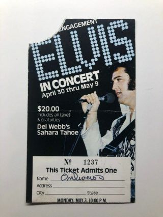 Elvis Presley Concert Ticket Stub May 3,  1976 Sahara Lake Tahoe Nevada Nv