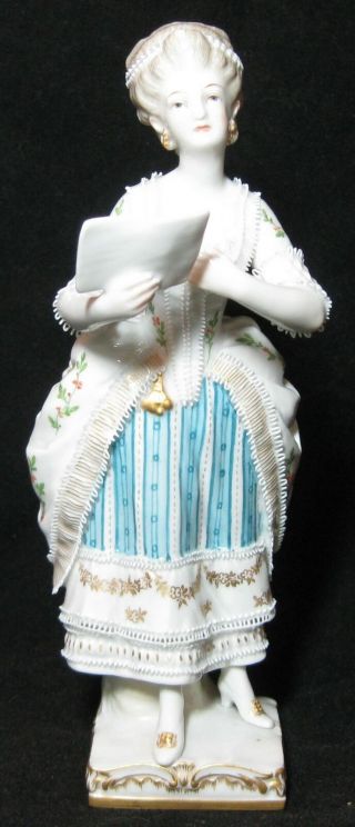 Antique German Kpm Berlin Porcelain Lace Figure Of A Woman Singing