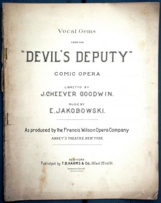 1894 Comic Opera At Abbey’s Theater Devil’s Deputy Knickerbocker Theatre Nyc