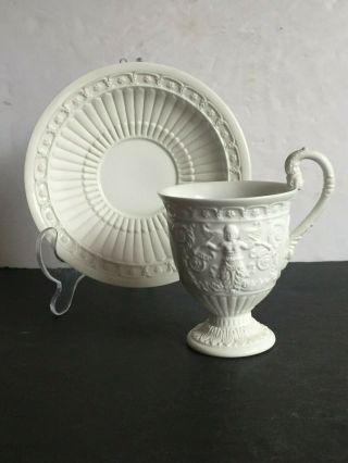 Antique Kpm Royal Berlin Porcelain Bas Relief Cabinet Cup And Saucer Swan Handle