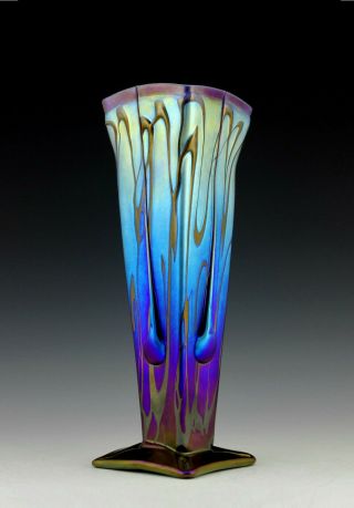 Glamorous Bohemian Art Deco Iridescent Glass Large Decorative Vase