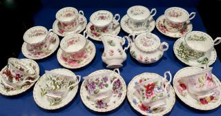 12 Royal Albert Complete Set " Flower Of The Month " Series Sugar & Cremer
