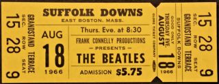 Beatles - 1966 - Full & Concert Ticket - Boston - Suffolk Downs
