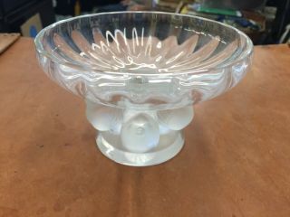 Lalique Nogent Bowl Crystal Compote Birds Signed Rare Retail Price $940