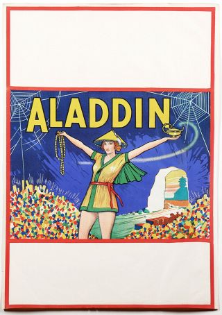 Antique Art Deco Theater Poster 1930s Lithograph Orientalist Aladdin Pin - Up Fine