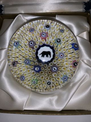 Vintage Baccarat 1971 Gridel Elephant And Millefiori Paperweight - Signed