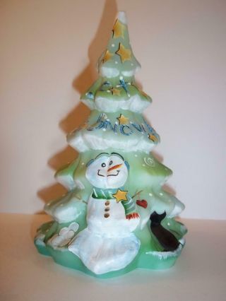 Fenton Glass " Let Is Snow " Snowman Christmas Tree Figurine Ltd Ed 8/20 K Barley