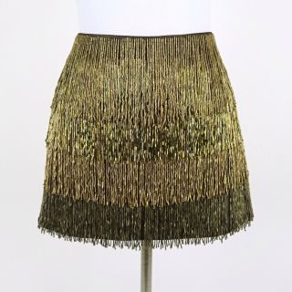 Miranda Lambert Haute Hippie Copper Beaded Fringe Mini Skirt Size S