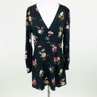 Miranda Lambert Zara Woman Black Floral Print Long Sleeve V Neck Dress Size M