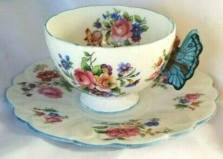 Aynsley " Blue Butterfly " Cup & Saucer @,