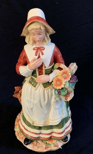 Fitz & Floyd Harvest Heritage Pilgrim Female Figurine Retired 19 " Thanksgiving