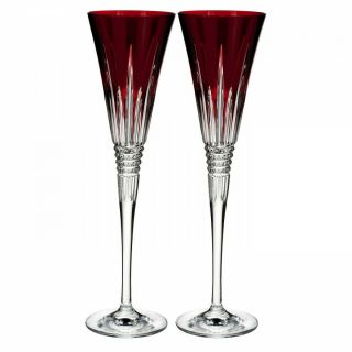Waterford Lismore Diamond Red Toasting Flute Pair