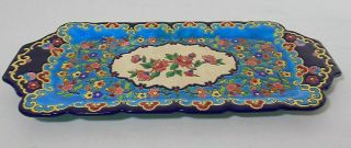 Vintage French Longwy,  Decore A La Main 15 " Floral Tray,  & 10 " Floral Plate