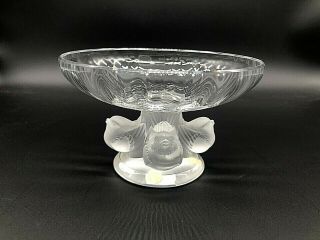 Authentic Lalique France Crystal Nogent Sparrow Compote Bowl Signed W/ Label