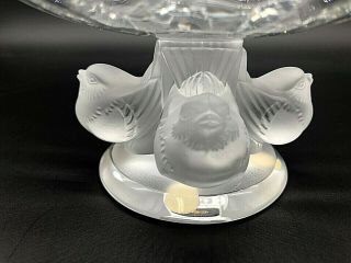 Authentic LALIQUE France Crystal Nogent Sparrow Compote Bowl Signed w/ Label 2