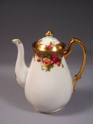 Royal Chelsea Golden Rose Coffee Cacao Tea Pot Bone China England Tall