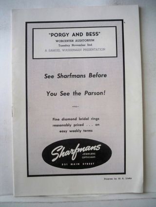 Porgy And Bess Playbill Todd Duncan / Etta Moten / Avon Long Tour Worcester 1943