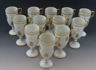 Antique Set of 12 French Limoges Porcelain Footed Tea Cups w/ Gilt Gold & Bees 2