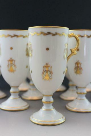 Antique Set of 12 French Limoges Porcelain Footed Tea Cups w/ Gilt Gold & Bees 3