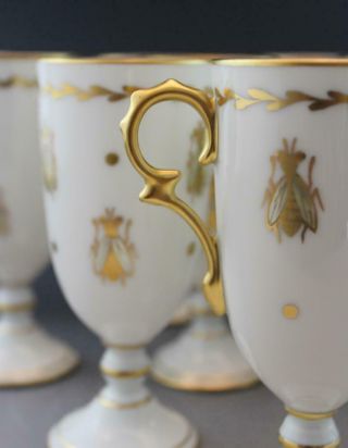 Antique Set of 12 French Limoges Porcelain Footed Tea Cups w/ Gilt Gold & Bees 5
