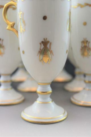 Antique Set of 12 French Limoges Porcelain Footed Tea Cups w/ Gilt Gold & Bees 6