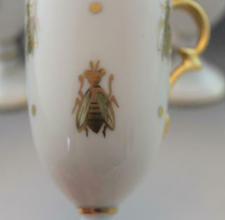Antique Set of 12 French Limoges Porcelain Footed Tea Cups w/ Gilt Gold & Bees 7