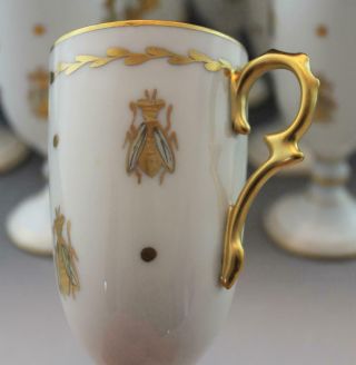 Antique Set of 12 French Limoges Porcelain Footed Tea Cups w/ Gilt Gold & Bees 8