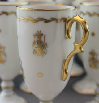 Antique Set of 12 French Limoges Porcelain Footed Tea Cups w/ Gilt Gold & Bees 9
