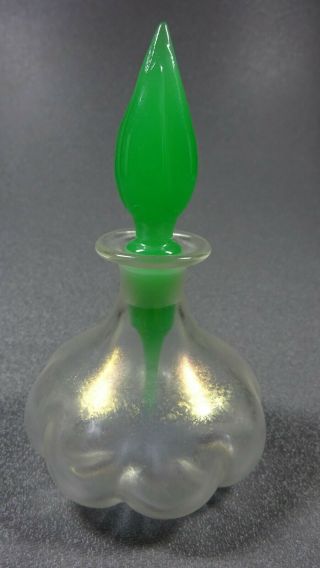 Steuben Carder Era Verre De Soie Melon Cologne Perfume Bottle Green Jade Stopper
