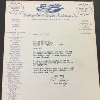 BOB AND RAY SIGNED LETTER & “SONS OF THE DESERT” AL KILGORE BANQUET FLYER AK503 7
