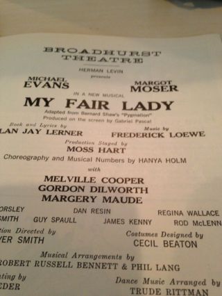 Playbill My Fair Lady @ Broadhurst Theatre April 2,  1962 Michael Evans 3