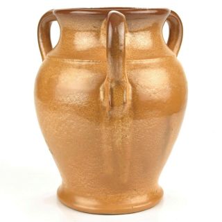 Arts & Crafts Bybee Pottery 10 1/2 " Uranium Glaze 3 Handled Vase C1920 - 30s