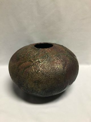 Tony Evans Studio Brutalist Raku Pottery Volcanic Glaze Large Pot / Vase 221